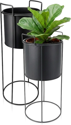 Support à fleurs en métal noir avec deux pots