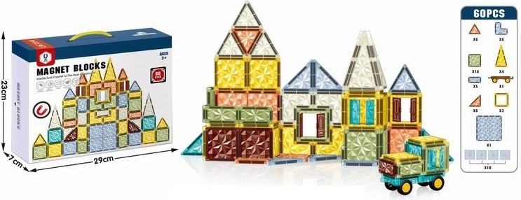 Jeu de construction magnétique 3D pour enfants – 60 pièces