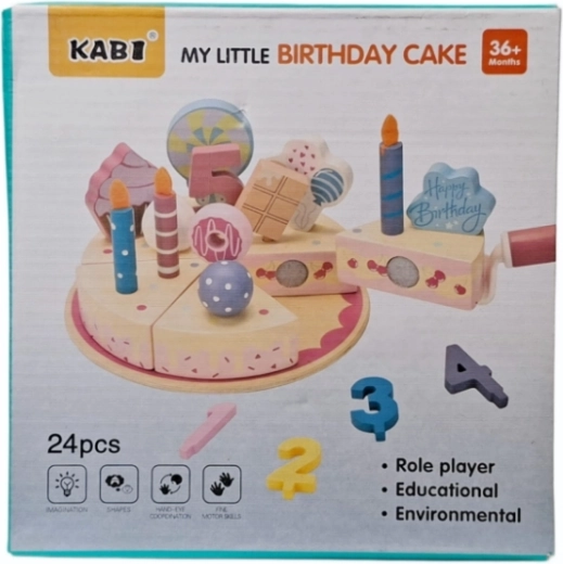 Gâteau d’anniversaire en bois – ensemble de 24 pièces