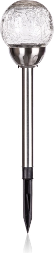 Lampe de jardin solaire avec boule en verre craquelé 10 cm, inox, 2 LED