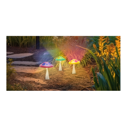 Lampe de jardin solaire en forme de champignon avec éclairage LED multicolore 27 cm