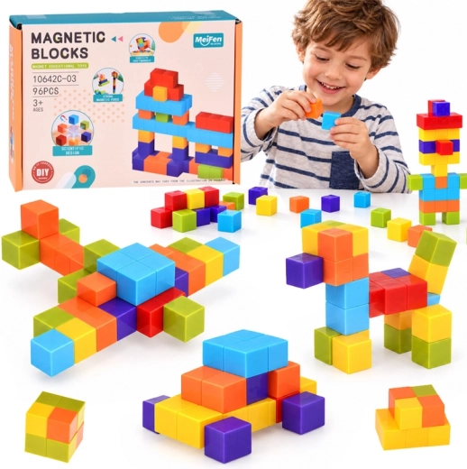 Jeu de construction magnétique – cubes de construction colorés 96 pièces