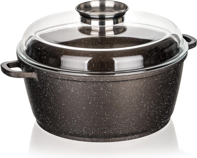Casserole avec revêtement antiadhésif 28 cm Premium Dark Brown avec couvercle en verre et bouton arôme