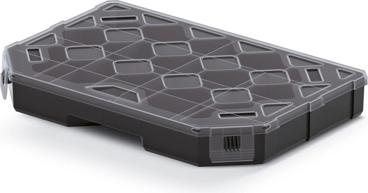 Organiseur avec compartiments 284 × 195 × 40 mm, noir avec couvercle transparent