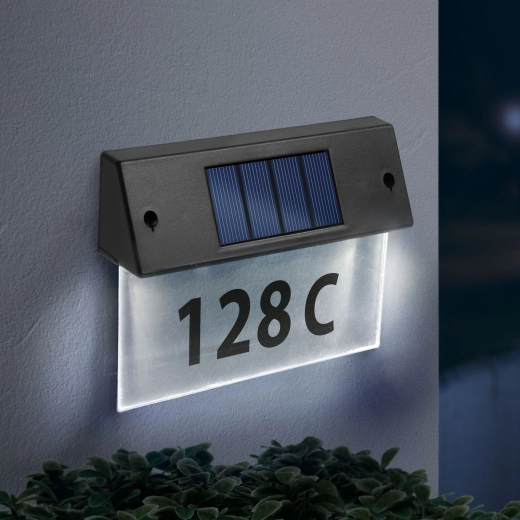 Éclairage solaire pour numéro de maison avec plexiglas transparent et LED blanc froid