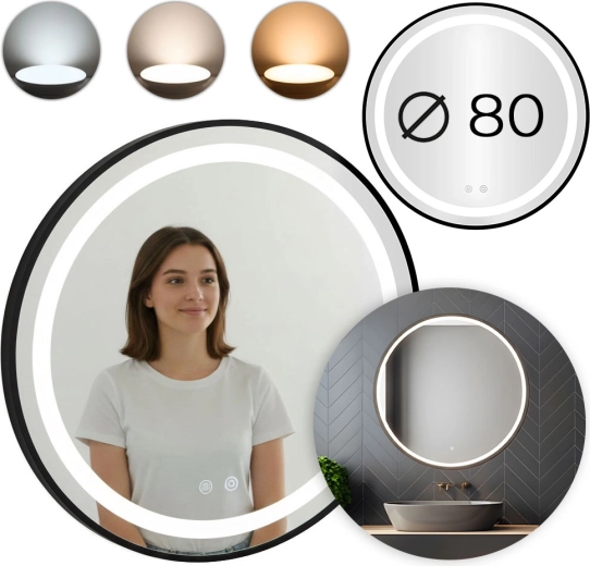 Miroir mural rond LED 80 cm avec commande tactile et gradation MODERNHOME