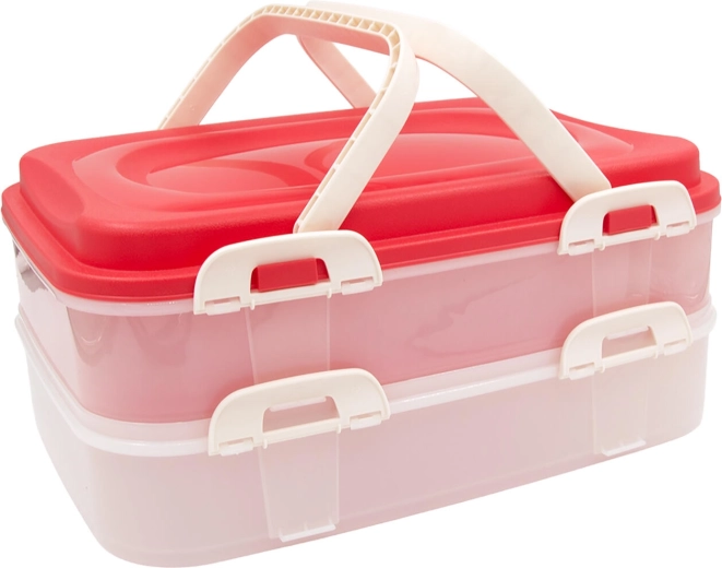 Boîte alimentaire avec verrous et poignées, 2 niveaux, 40 × 30 × 18 cm, rose