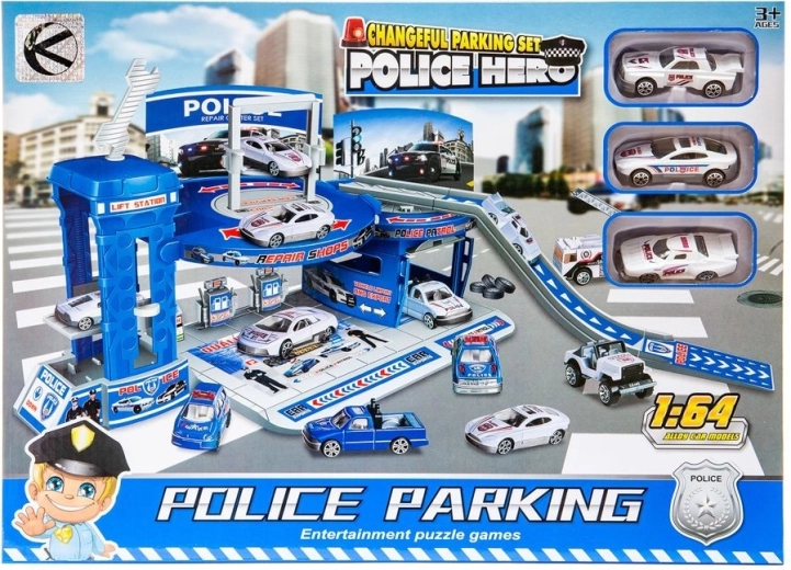 Parking de police avec 3 petites voitures