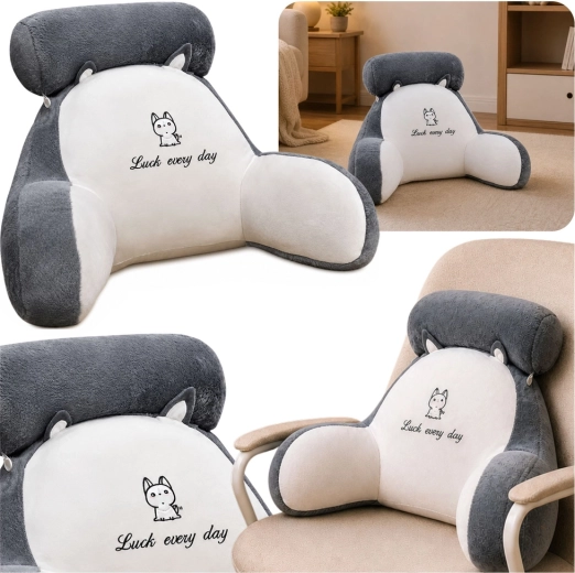 Coussin d’assise ergonomique avec dossier et accoudoirs « Luck every day », blanc-gris 60 × 40 cm