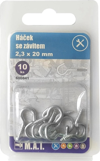 Crochet à vis en zinc 40 × 2,8 mm, lot de 10 pièces