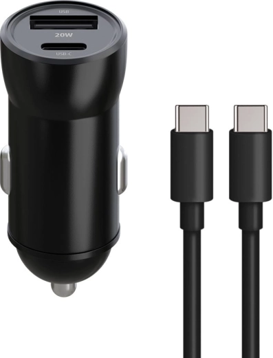 Chargeur de voiture Maxlife MXCC-04 20 W avec USB-C et USB + câble USB-C vers USB-C 60 W
