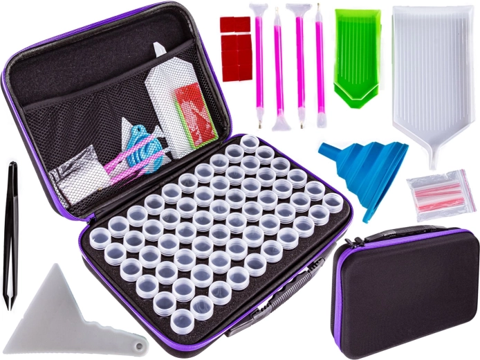 Accessoires pour diamond painting – étui zippé, 60 boîtes et accessoires