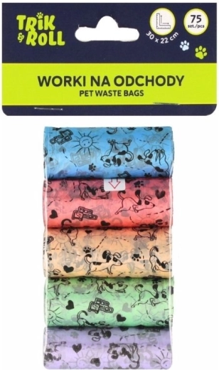 Sacs à déjections canines 75 pcs (4 rouleaux)