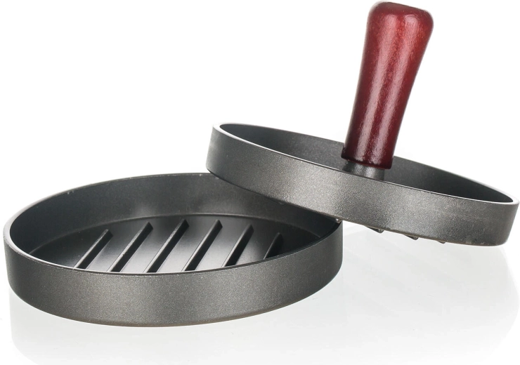 Presse à hamburgers 12 cm avec corps en aluminium et poignée en bois