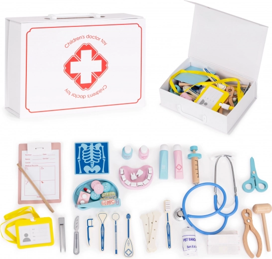 Mallette médicale en bois pour enfants, 34 pièces