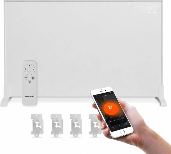 Panneau chauffant infrarouge Bauerkraft 1200 W Wi‑Fi 60 × 120 cm avec afficheur LED