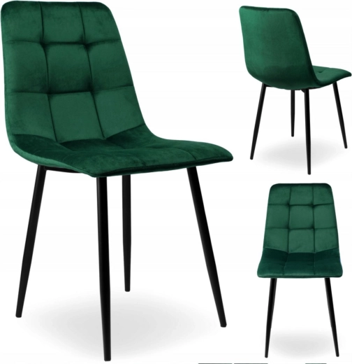 Chaise de salle à manger rembourrée en velours style loft, vert bouteille - 1 pièce