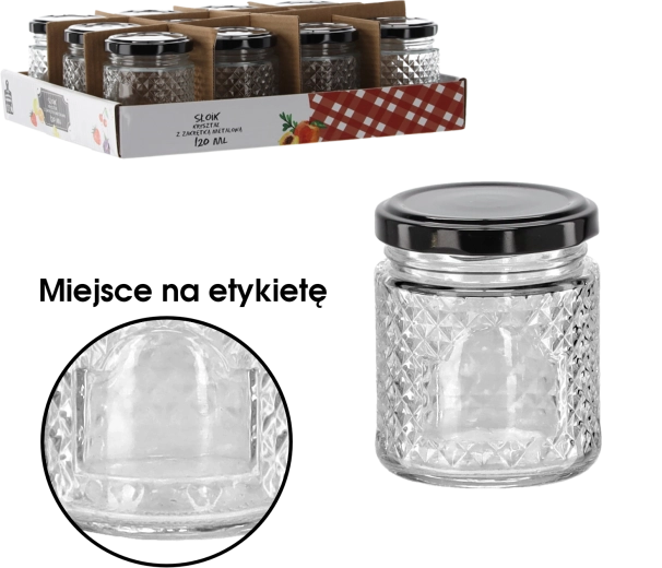 Bocal en verre 120 ml en verre cristallin avec couvercle métallique noir