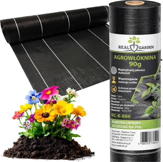 Agrotextile anti‑mauvaises herbes 90 g/m², 1,1 × 50 m, noir, stabilisé UV