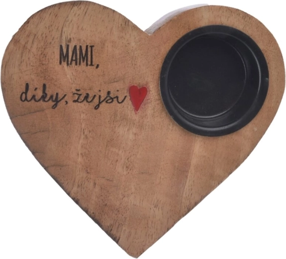 Bougeoir en bois de manguier en forme de cœur « maman » 13 × 12 × 2,5 cm