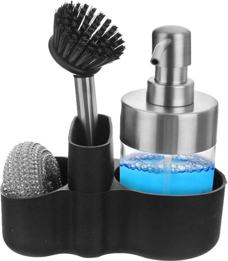 Organiseur de cuisine avec distributeur, brosse et paille de fer 350 ml