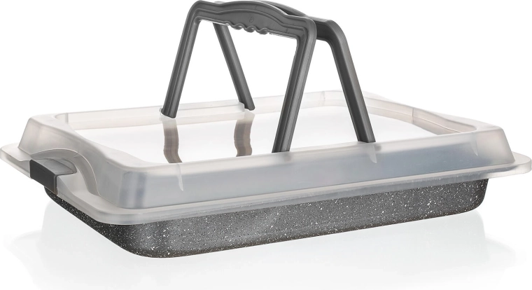 Plaque de cuisson Banquet Granite avec couvercle en plastique 42 × 29 × 4,5 cm