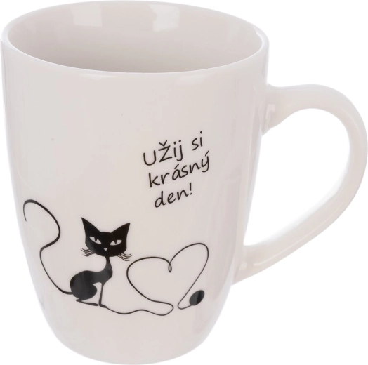 Mug en porcelaine avec chat et inscription « profite… » 380 ml