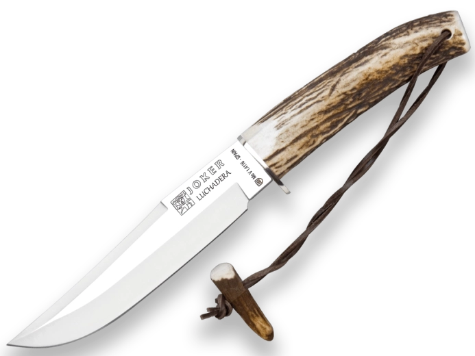 Joker Luchadera couteau de chasse avec manche en bois de cerf, étui en cuir