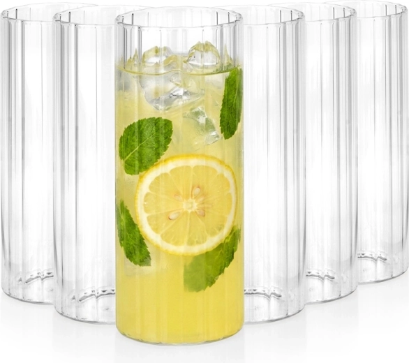 Verres striés Vilde pour boissons 460 ml, 6 pièces