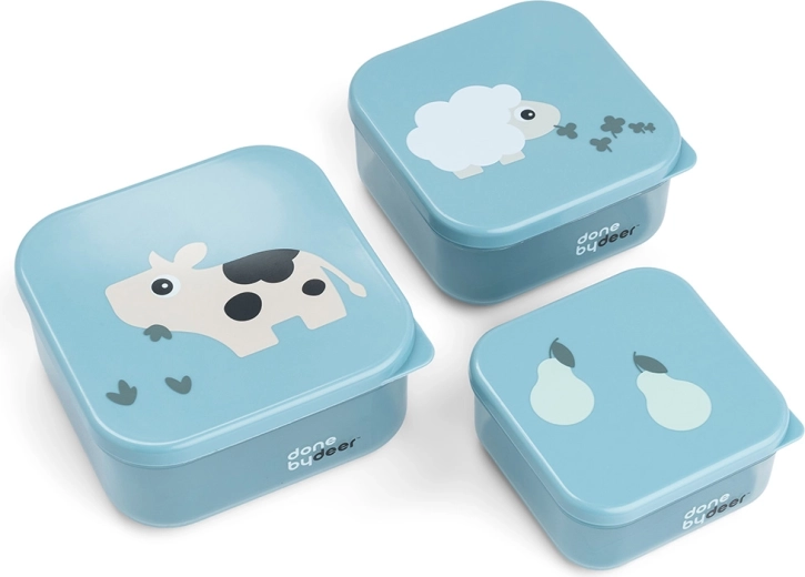 Done by Deer set de boîtes à goûter Tiny farm bleu 3 pcs