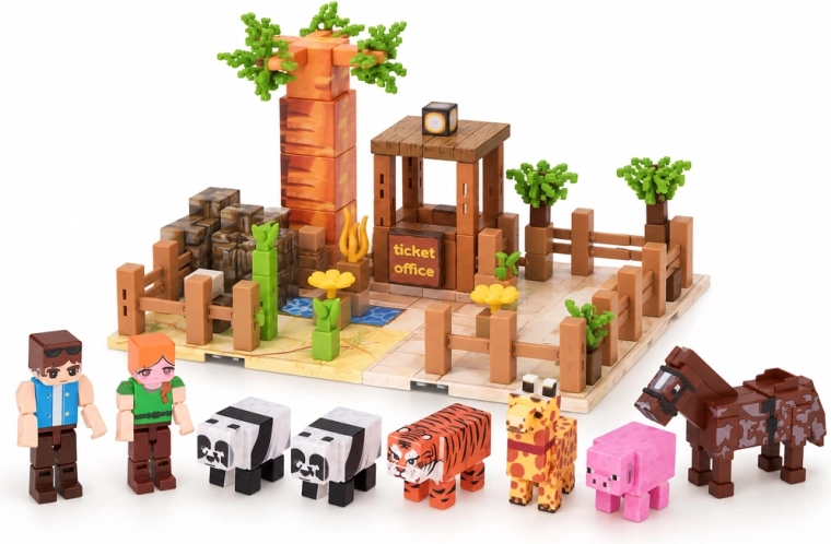Scène de zoo avec animaux et figurines