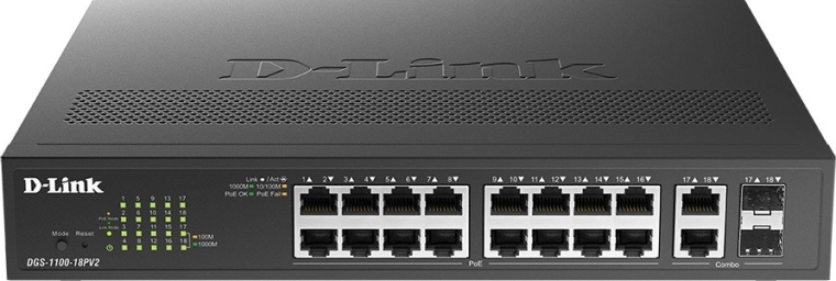 Switch PoE Gigabit Smart Managed D-Link DGS-1100-18PV2 (16× 10/100/1000BASE-T)