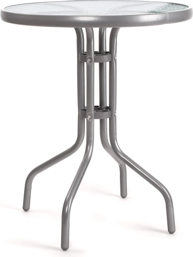 table d’appoint de jardin avec plateau en verre, diamètre 60 cm, argenté