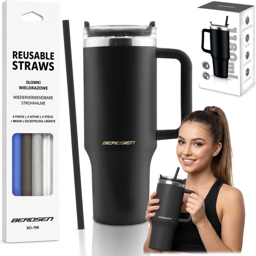 Mug isotherme Berdsen avec paille 1180 ml noir