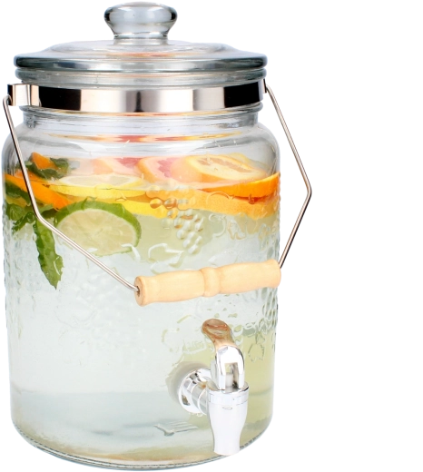 Distributeur de boissons en verre décoré 5 l avec couvercle en verre et robinet