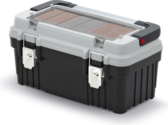 Mallette à outils OPTIMA avec poignée et serrures métalliques, gris, 470 × 256 × 238 mm