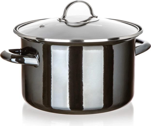 Casserole émaillée avec couvercle en verre 24 cm 3,7 l Metallic Black