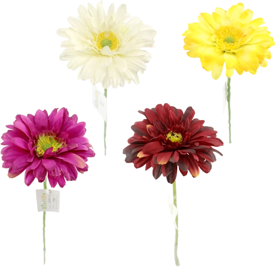 Gerbera artificielle sur tige 56 cm, assortiment de couleurs, 60 pcs
