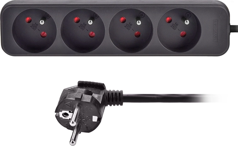 Rallonge électrique Solight avec 4 prises, noire, 3 m