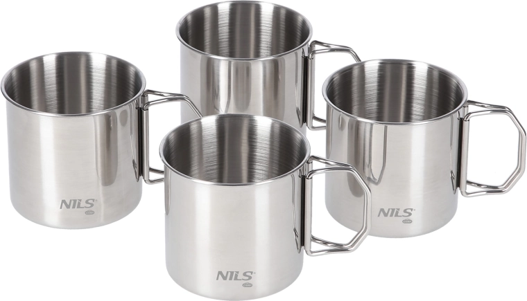 Set de camping 4 tasses NILS CAMP en acier inoxydable, 300 ml