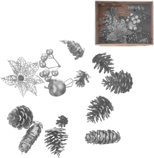 Ornement argenté en plastique en boîte (assortiment)