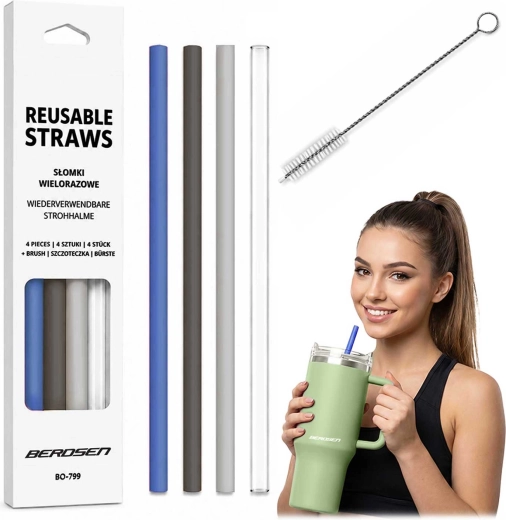 Pailles en plastique réutilisables Berdsen pour gobelet isotherme – lot de 4 + goupillon de nettoyage