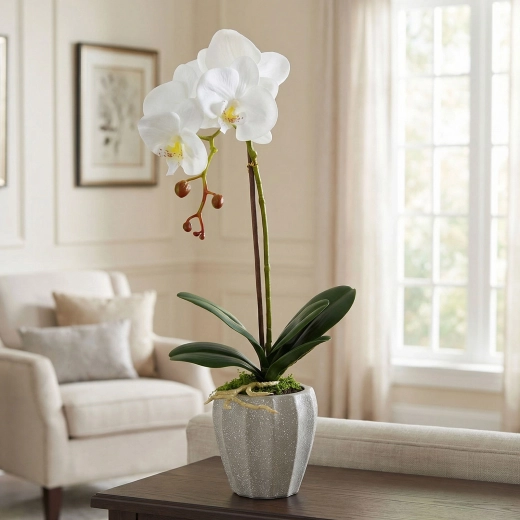 Orchidée décorative artificielle en pot 45 cm - 1 pièce