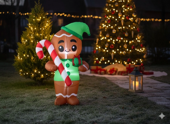 Biscuit en pain d’épices gonflable avec éclairage LED 180 cm