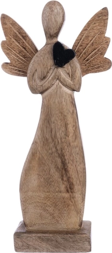 Décoration en bois Ange avec cœur noir 32 cm