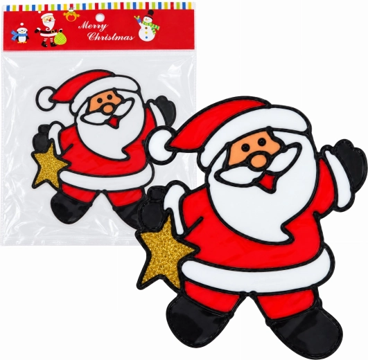 Autocollant gel pour fenêtre de Noël représentant le père Noël avec une étoile - 1 pièce