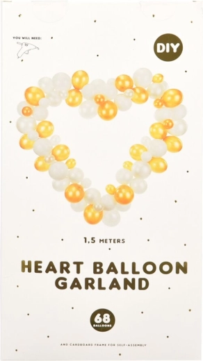 Guirlande de ballons en forme de cœur blanche et dorée 160 cm 68 pcs