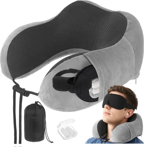 Oreiller de voyage 3D pour le cou XTROBB avec masque pour les yeux et bouchons