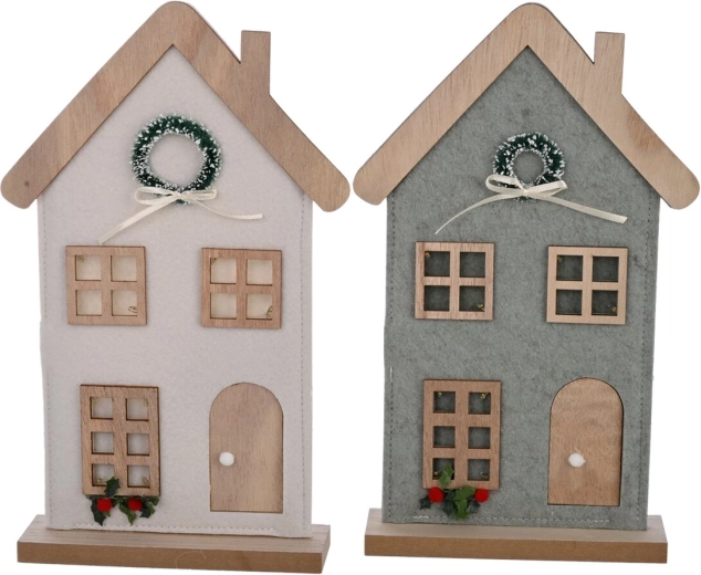 Petite maison décorative en bois avec éclairage LED 28 cm (2 variantes)