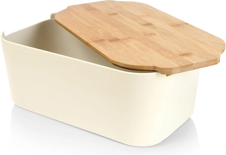 Boîte à pain crème avec planche en bambou